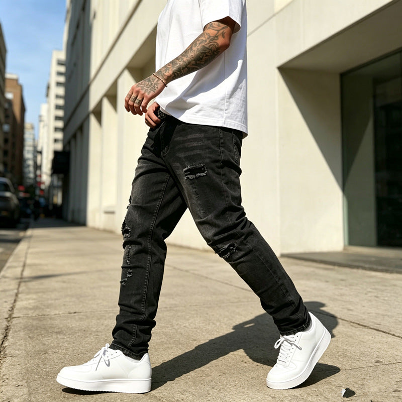 Herren Zerrissene Slim-Fit Jeans Echoarchiv