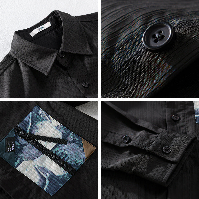 Herren Leichtes Hemdjacke-Overshirt mit kontrastierter Reißverschluss-Brusttasche und Relaxed-Fit Echoarchiv