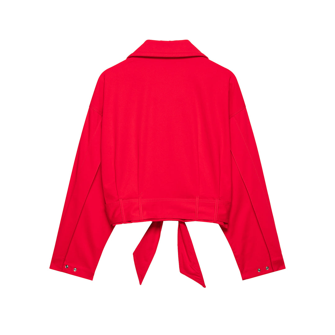 Damen Cropped Übergangsjacke mit Tunnelzugtaillierung, weitem Hemdkragen und Bindegürtel Echoarchiv