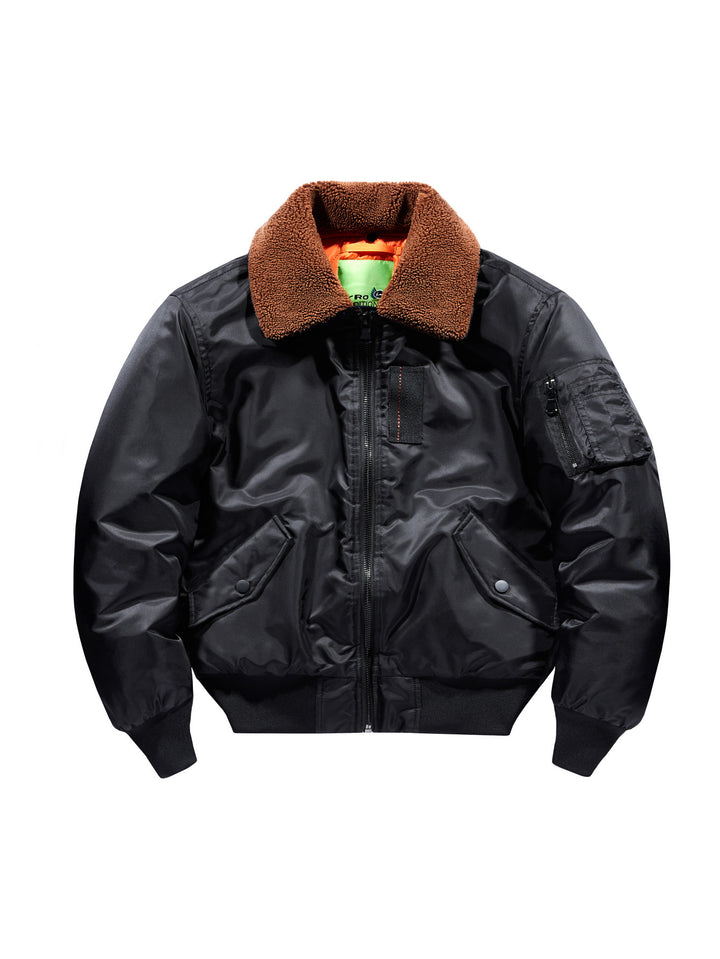 Herren kurz geschnittene Pilotenjacke im Vintage‑Fliegerstil mit Teddykragen und isolierender Thermofütterung – Brevano