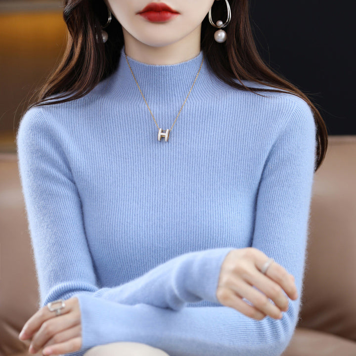 Damen Schmaler Mockneck-Feinstrickpullover mit extrafeiner Rippenstruktur und Kaschmir-Optik Echoarchiv