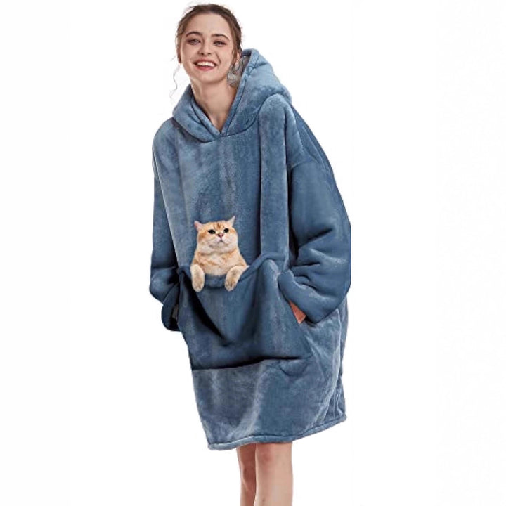 Damen Oversize Kapuzen-Kuscheldecke aus Mikrofaser mit Sherpa-Futter – Avelisse