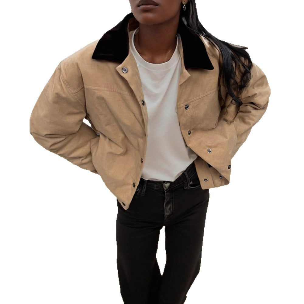 Damen Kurzer Cord-Workwear-Blouson mit Kontrastkragen Echoarchiv