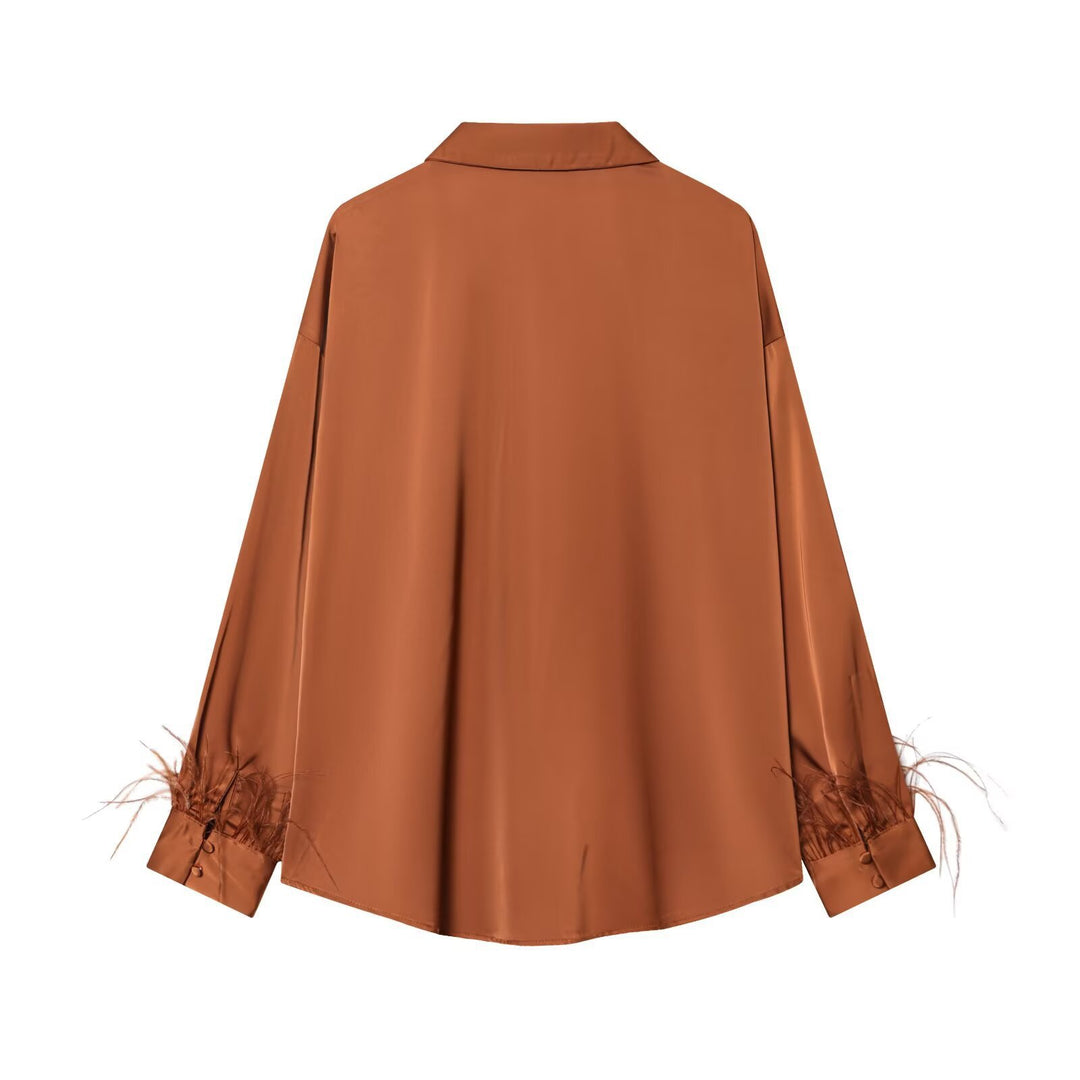 Damen Seidenbluse mit eleganten Federn an den Ärmelabschlüssen Echo Archiv