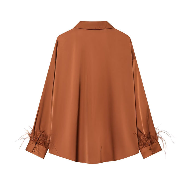 Damen Seidenbluse mit eleganten Federn an den Ärmelabschlüssen Echo Archiv
