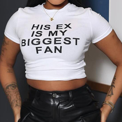 Damen Crop-Top mit witzigem Schriftzug und figurbetontem Schnitt Echo Archiv