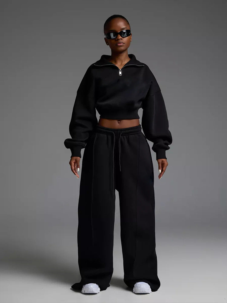 Damen nan kurzes Half-Zip Sweatshirt-Set mit hochtaillierter weiter Lounge-Jogginghose Echo Archiv