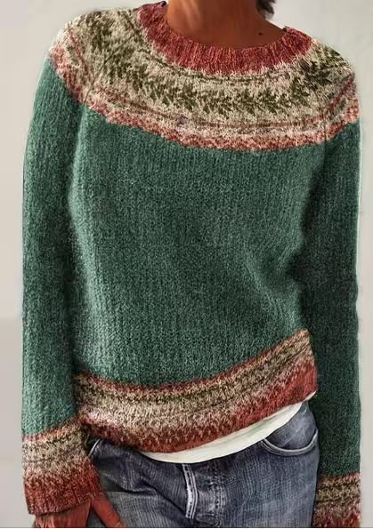 Damen nan Norwegerpullover aus Wollmix mit Rundhalsausschnitt und traditionellem Fair-Isle-Yoke Echo Archiv