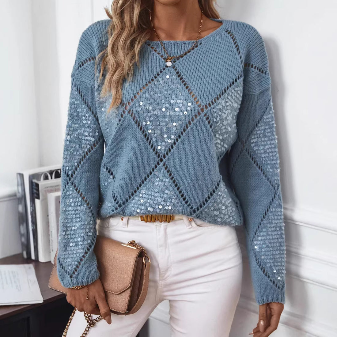 Damen Modischer Pullover mit Glitzerakzenten – Mavelle