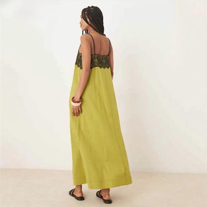 Damen nan nachtwäscheinspiriertes Maxikleid mit Spitzenbustier und schmalen Spaghettiträgern Echo Archiv
