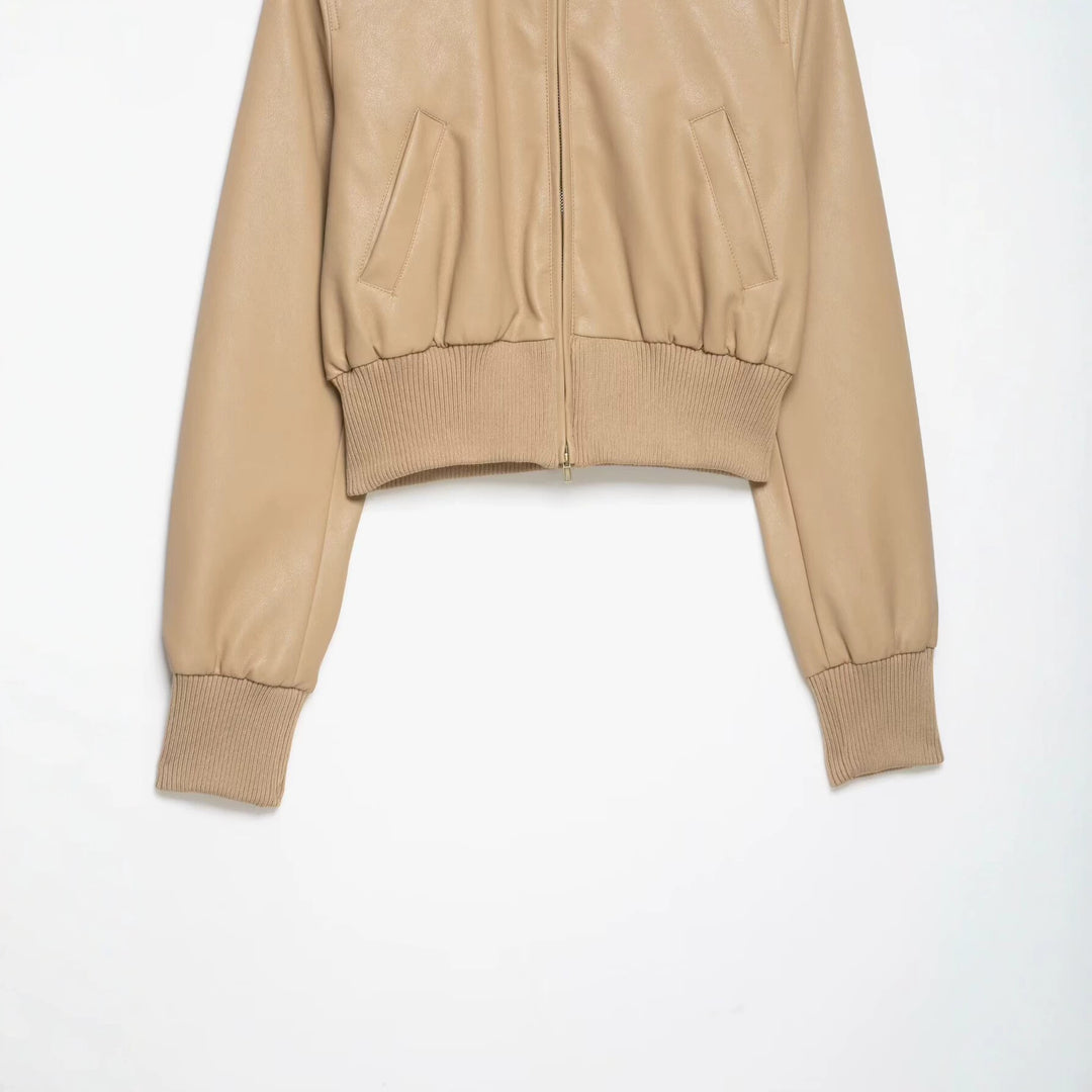 Damen Kurz geschnittener Lederblouson mit hohem Rippkragen Echo Archiv