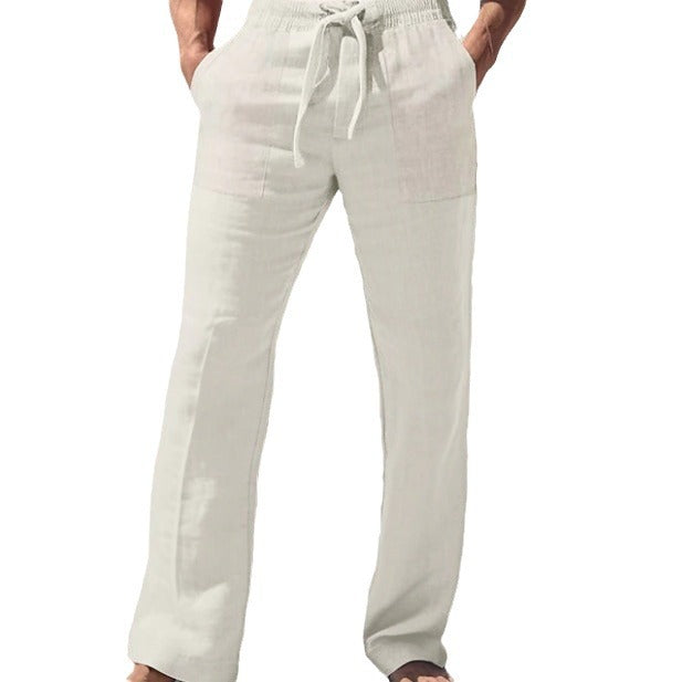 Herren weite Resort-Freizeithose im Palazzo-Stil aus Leinenmix mit Tunnelzug und seitlichen Eingrifftaschen – Sorevano
