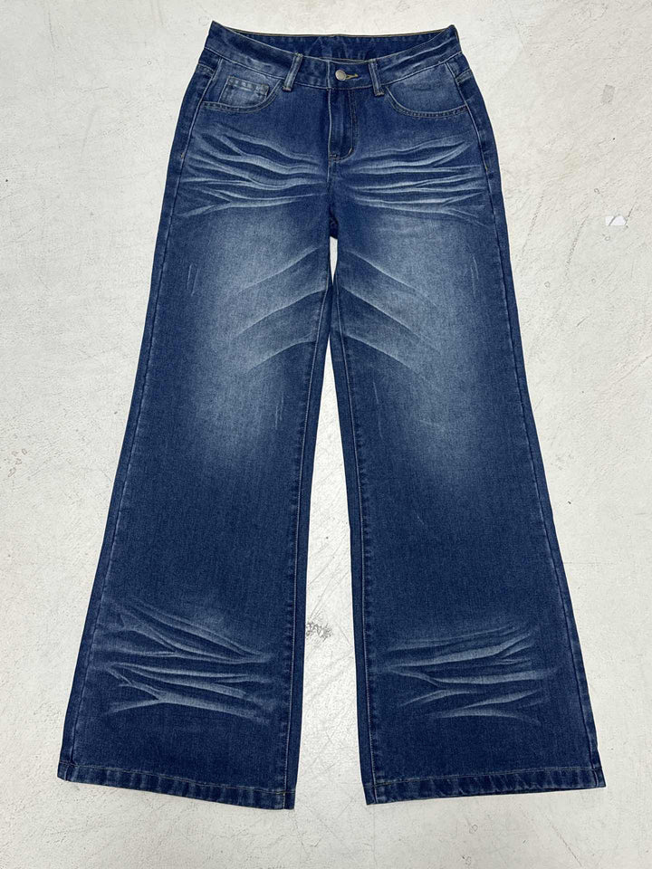 Damen Weite High‑Waist Denim-Jeans mit Used‑Effekt und geradem Bein Echo Archiv