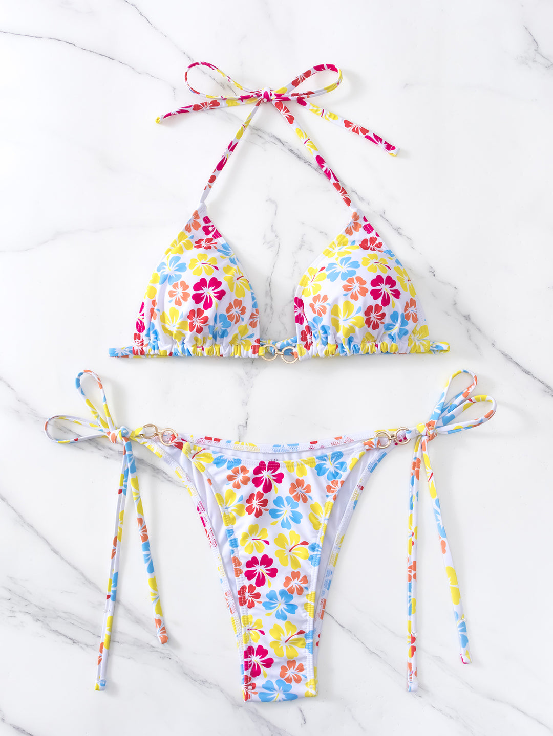 Damen Triangel-Bikini mit raffinierten Bindebändern und farbenfrohem Blumenmuster Echo Archiv