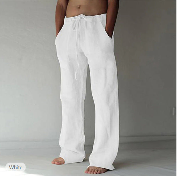 Herren Leinenhose mit weitem Schnitt Kordelzug und Seitentaschen – Sorevano