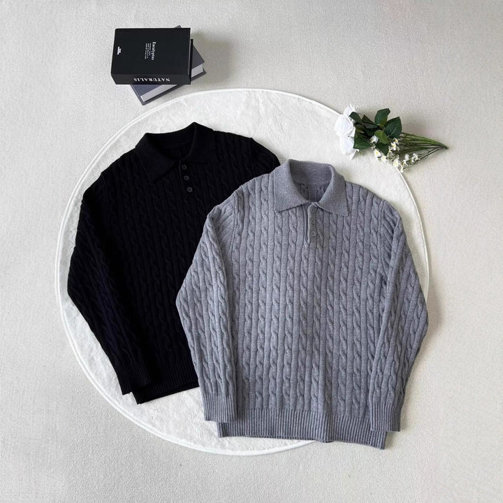 Herrenmode Strick-Polo-Shirt mit Kabelmuster Echo Archive