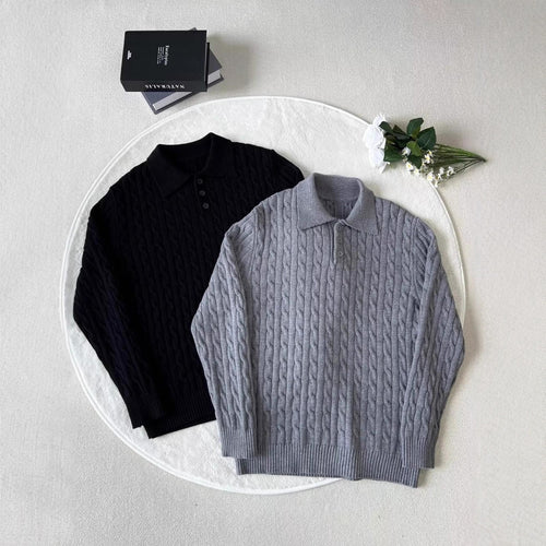 Herrenmode Strick-Polo-Shirt mit Kabelmuster Echo Archive