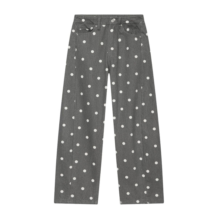 Damen Hochtaillierte weite Culotte-Jeans mit aufgesetzten Gesäßtaschen und Pünktchenprint Echo Archiv