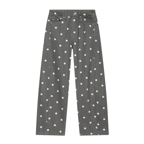 Damen Hochtaillierte weite Culotte-Jeans mit aufgesetzten Gesäßtaschen und Pünktchenprint Echo Archiv