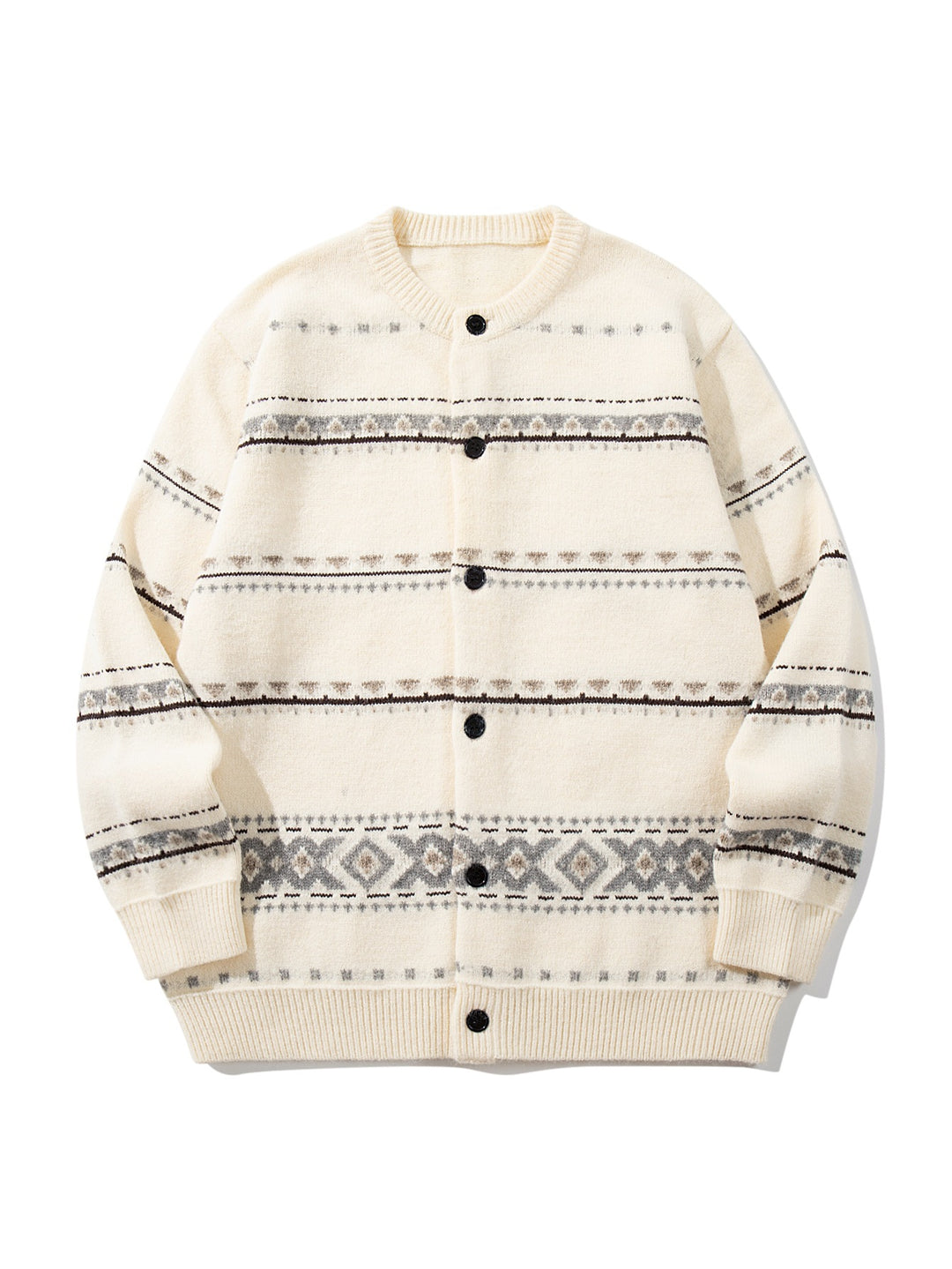 Unisex Strukturierte Jacquard-Strickjacke mit Rundhalsausschnitt, Oversize-Passform und Knopfleiste Echoarchiv