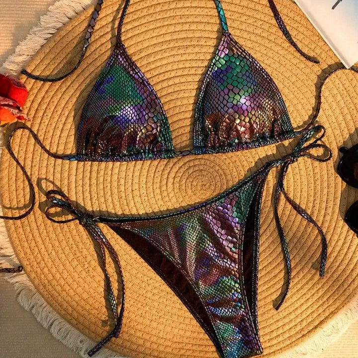 Damen Triangel-Bikini mit schimmerndem Schlangendesign Echo Archiv