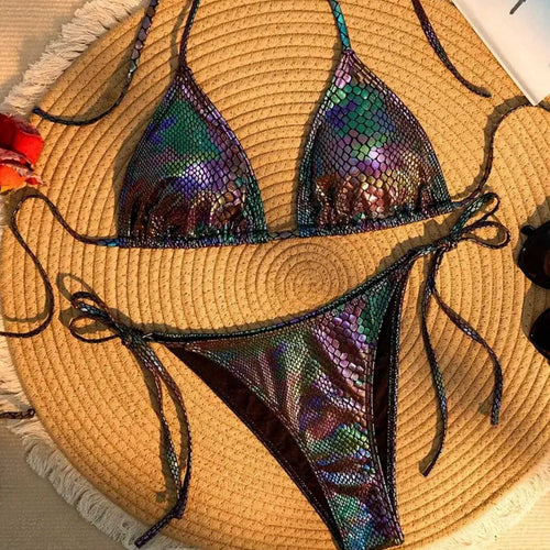 Damen Triangel-Bikini mit schimmerndem Schlangendesign Echo Archiv