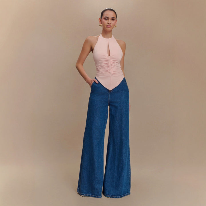 Damen Elegantes Rüschentop mit hochgeschlossenem Design Echo Archiv