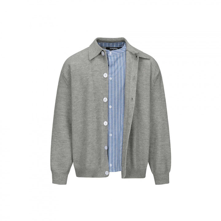 Herren Strick-Hemdjacke mit Hemdkragen, durchgehender Knopfleiste und gerippten Bündchen Echo Archiv