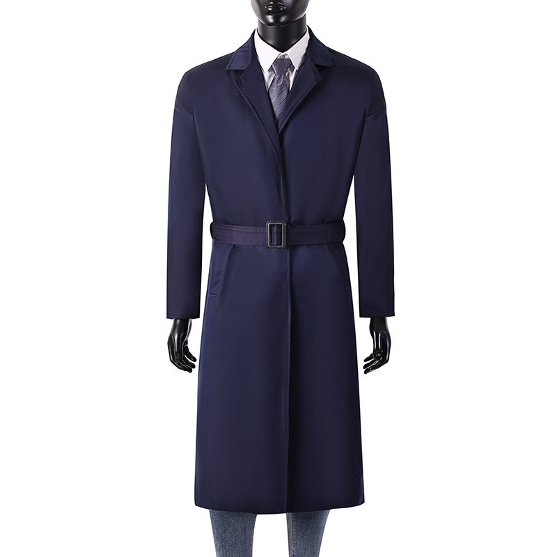 Herren Langer Minimalistischer Trenchcoat mit verdeckter Knopfleiste und Seitentaschen Echoarchiv