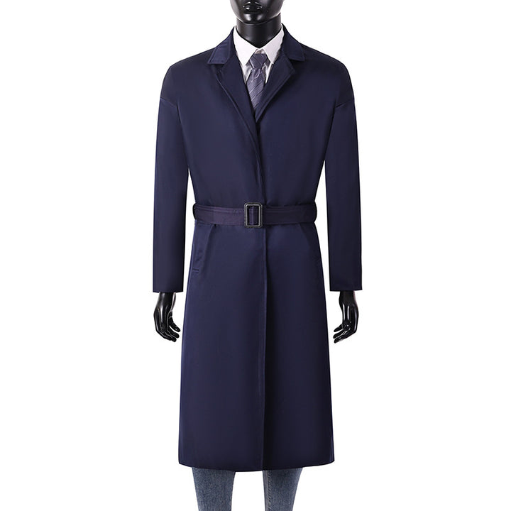 Herren Langer Minimalistischer Trenchcoat mit verdeckter Knopfleiste und Seitentaschen Echoarchiv
