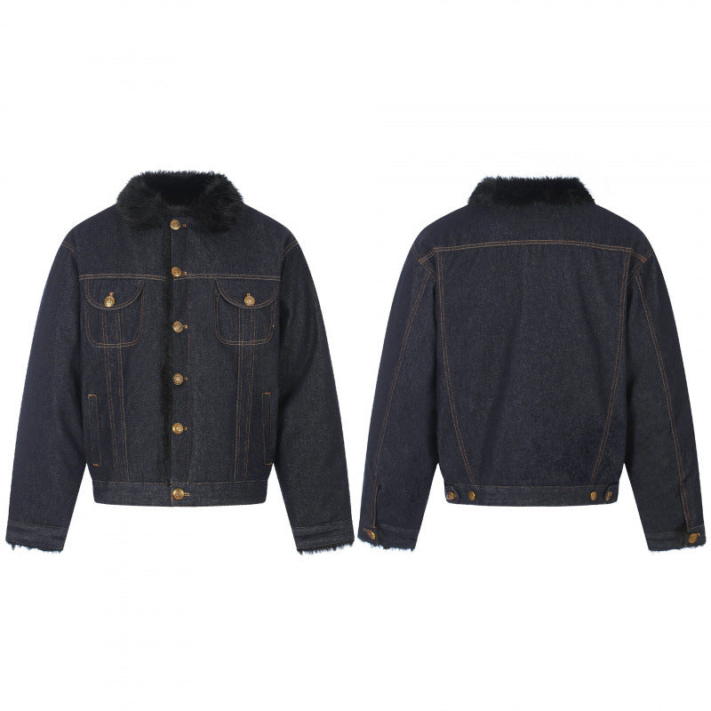 Herren Kurz geschnittene Denimjacke mit Kunstfellkragen und Teddyfutter‑Optik Echo Archiv
