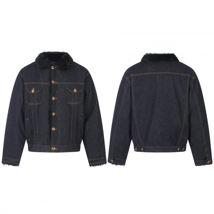 Herren Kurz geschnittene Denimjacke mit Kunstfellkragen und Teddyfutter‑Optik Echo Archiv