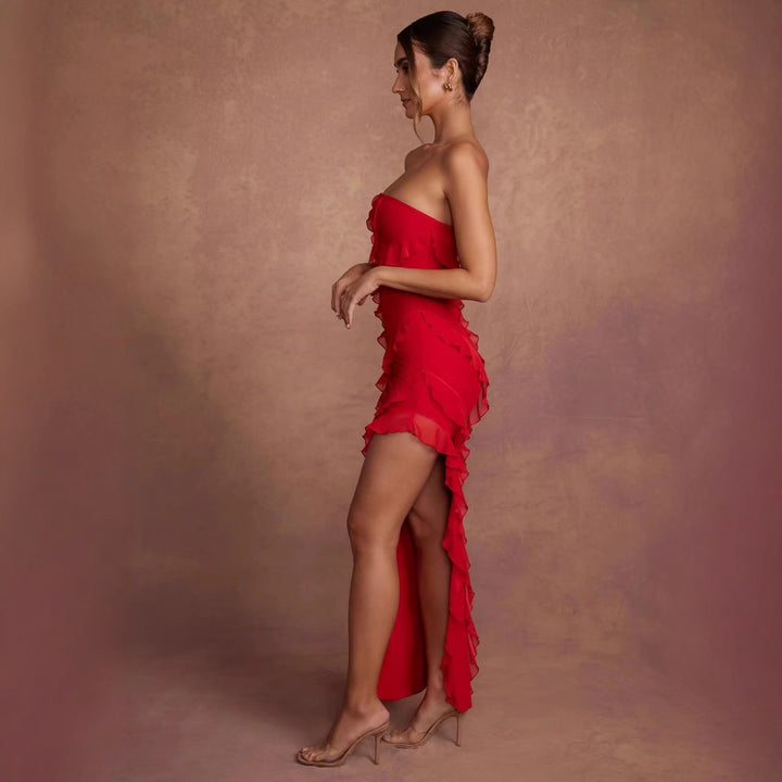 Damen Off-Shoulder Minikleid mit asymmetrischem Rüschensaum Echo Archiv