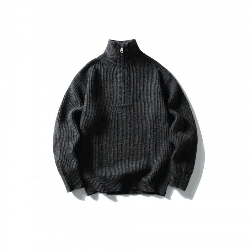 Unisex Strukturierter Halbzip-Strickpullover mit hohem Stehkragen und geripptem Rippstrick Echo Archiv