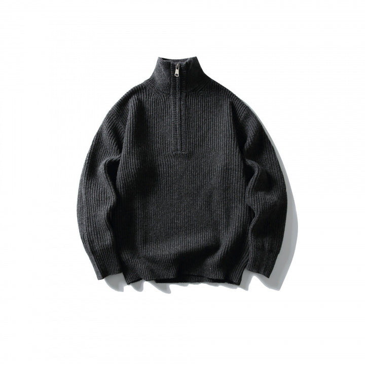 Unisex Strukturierter Halbzip-Strickpullover mit hohem Stehkragen und geripptem Rippstrick Echo Archiv