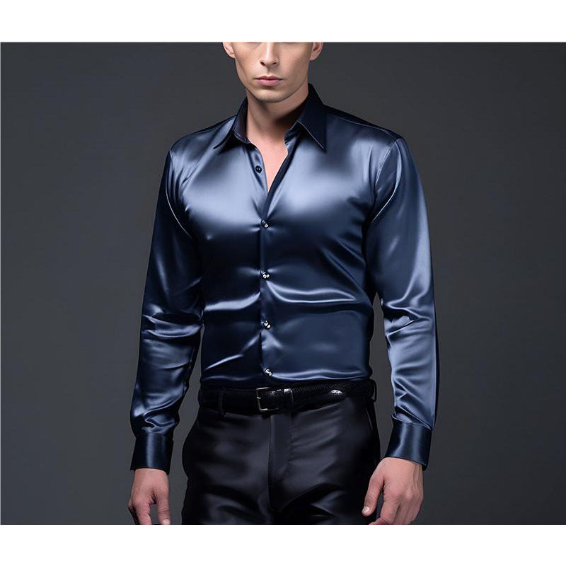 Herren Hochglänzendes Satin-Hemd mit modernem Schnitt Echoarchiv