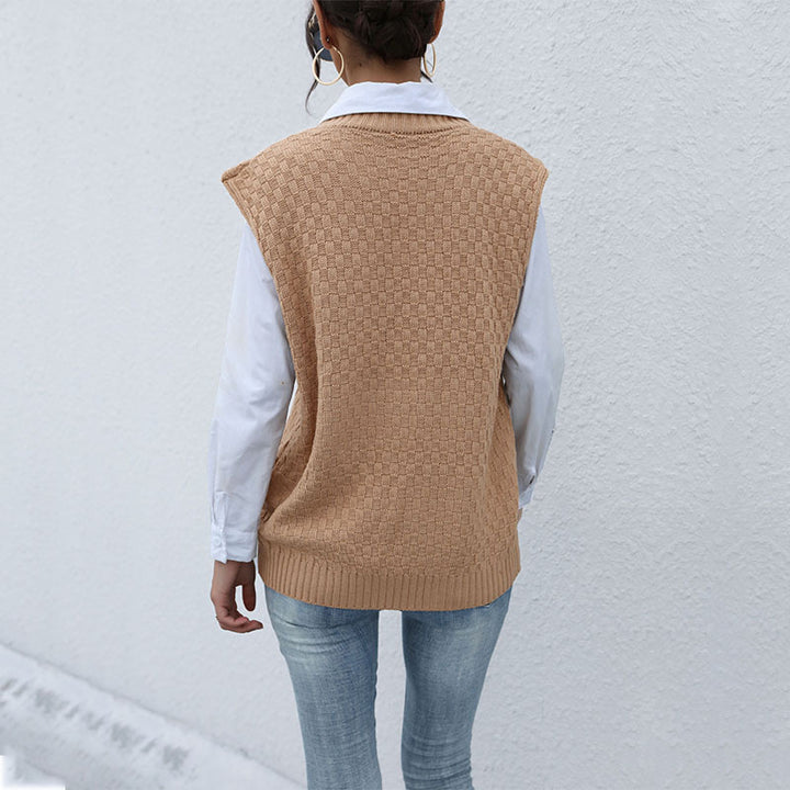Damen Strick-Weste mit V‑Ausschnitt, Zopfmuster und lässiger Oversize-Silhouette Echoarchiv