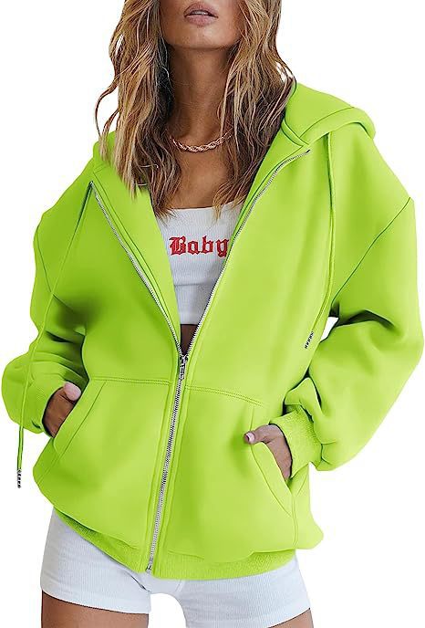Damen oversized Kapuzenjacke mit durchgehendem Reißverschluss Kängurutaschen und weichem Sweatmaterial – Auréline
