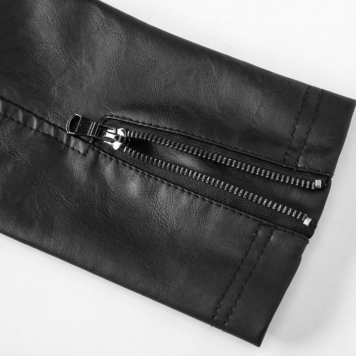 Herren Motorrad-inspirierte Lederoptikjacke mit Stehkragen und Ziernähten – Taviero