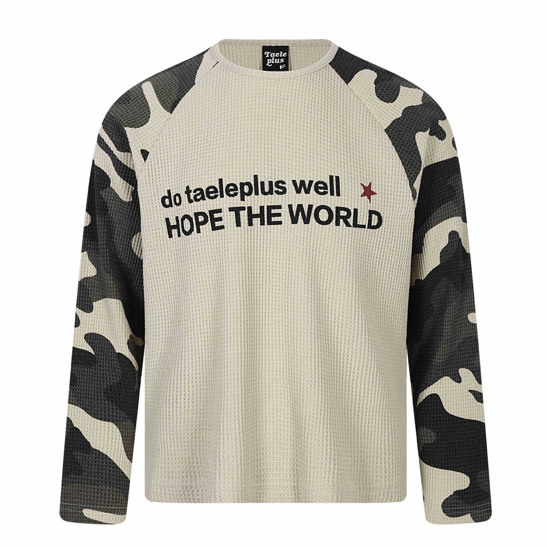 Unisex Waffelstrick-Langarmshirt mit Raglanärmeln und Camouflage-Details Echoarchiv