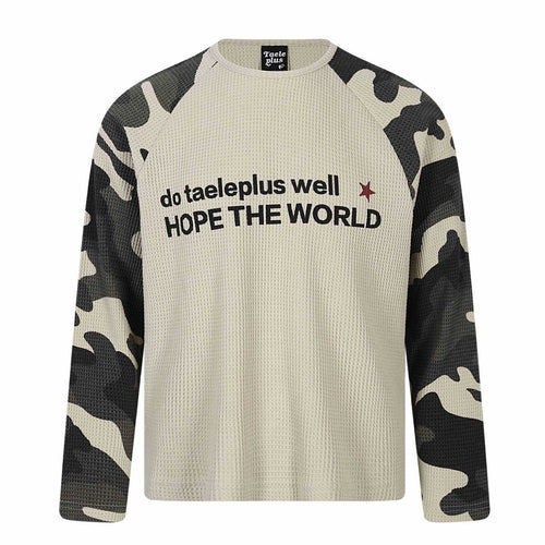 Unisex Waffelstrick-Langarmshirt mit Raglanärmeln und Camouflage-Details Echoarchiv