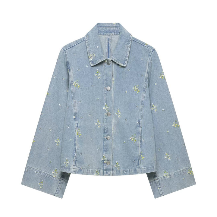 Damen Jeansjacke mit floraler Stickerei und kastiger Silhouette Echo Archiv