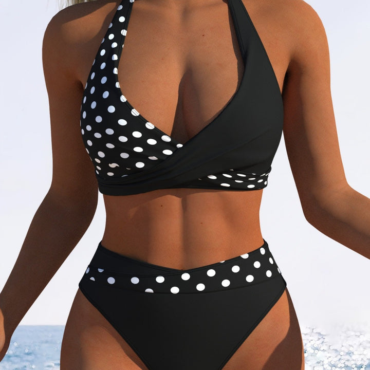 Damen Hoch geschnittenes Bikini-Set mit modischem Wickeloberteil und elastischem Bund Echo Archiv