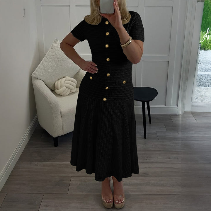 Damen Maxikleid mit eleganten Knopfdetails und strukturiertem Stoff Echo Archiv