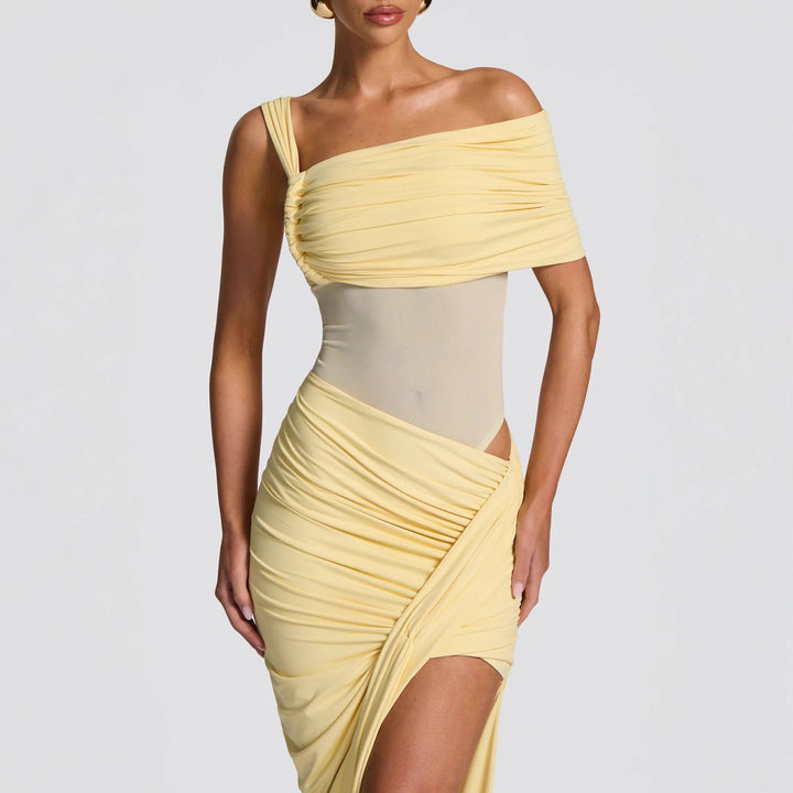 Damen Elegantes Wickelkleid mit asymmetrischem Schnitt und hohem Schlitz Echo Archiv