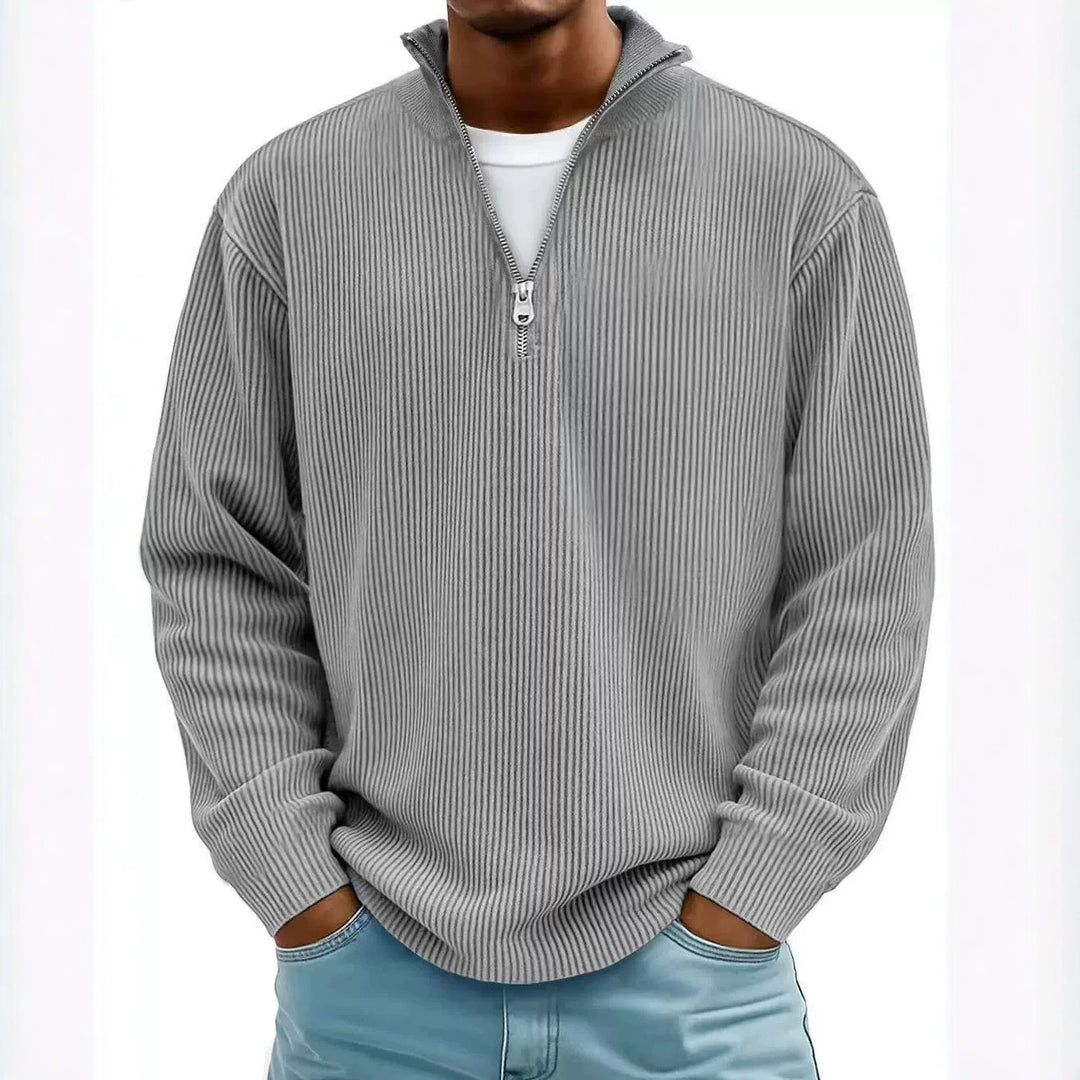 Herren gerippter Strickpullover mit Halbreißverschluss und Stehkragen Echo Archiv