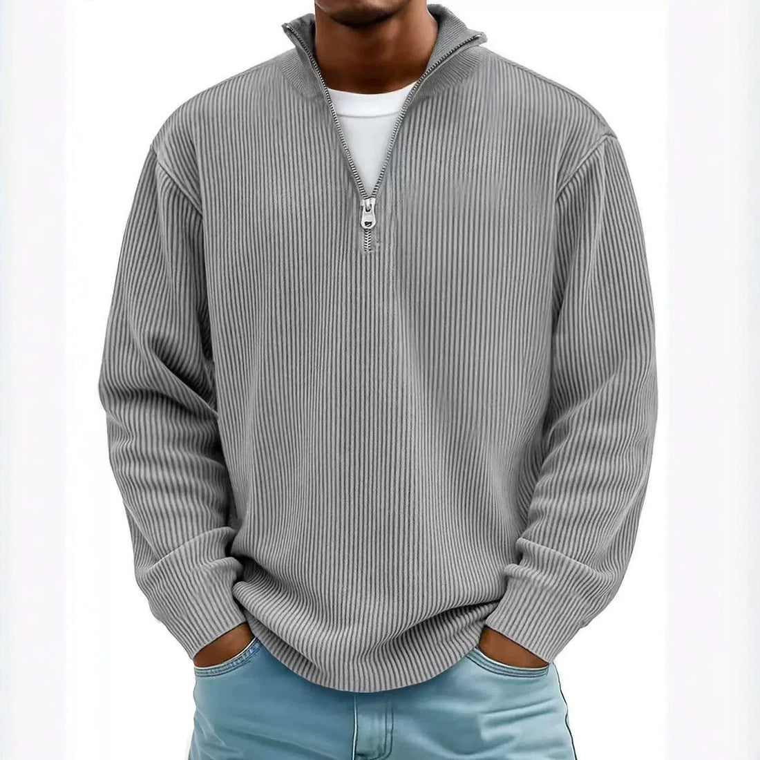 Herren gerippter Strickpullover mit Halbreißverschluss und Stehkragen Echo Archiv