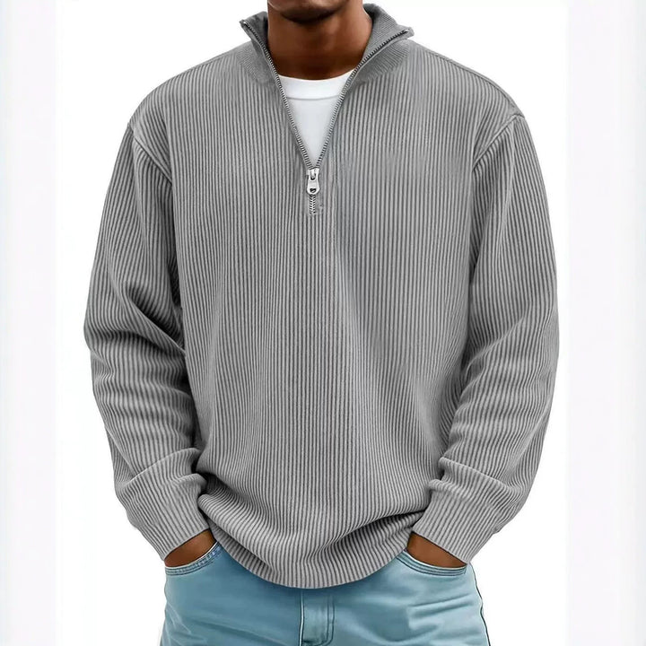 Herren gerippter Strickpullover mit Halbreißverschluss und Stehkragen Echo Archiv