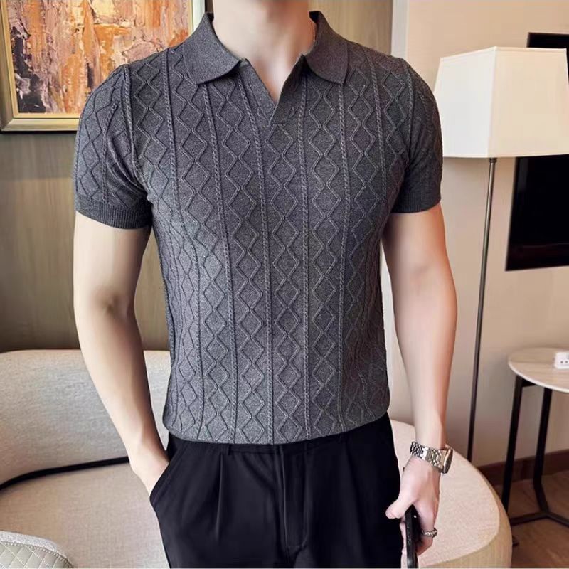 Herren Elegantes Strick-Polohemd mit dekorativer Struktur Echo Archiv