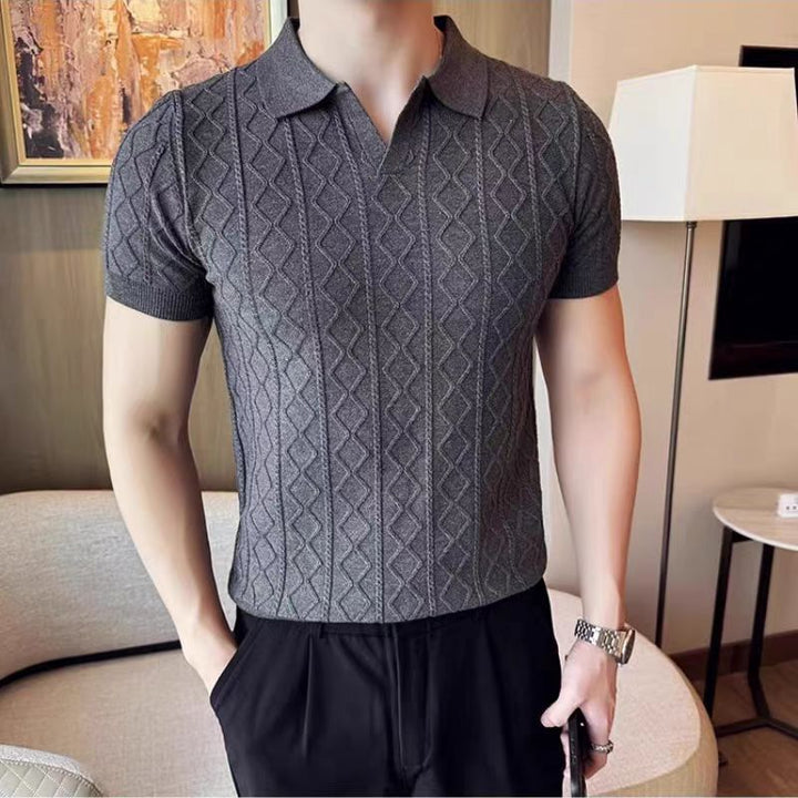 Herren Elegantes Strick-Polohemd mit dekorativer Struktur Echo Archiv